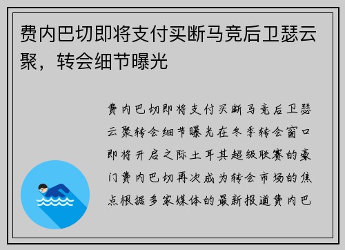 费内巴切即将支付买断马竞后卫瑟云聚，转会细节曝光