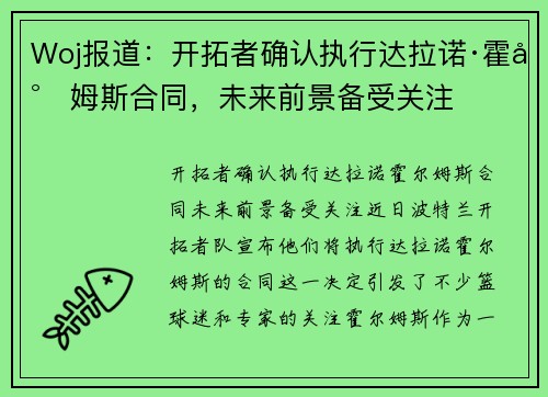Woj报道：开拓者确认执行达拉诺·霍尔姆斯合同，未来前景备受关注