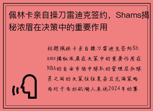 佩林卡亲自操刀雷迪克签约，Shams揭秘浓眉在决策中的重要作用
