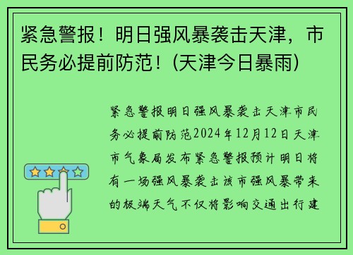 紧急警报！明日强风暴袭击天津，市民务必提前防范！(天津今日暴雨)