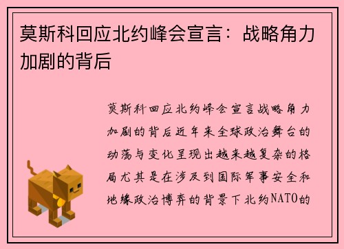 莫斯科回应北约峰会宣言：战略角力加剧的背后